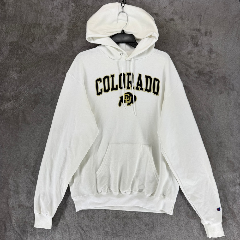 Champion Colorado Buffaloes Hoodie Mens Large White NCAA Sweatshirt CS2071‎
